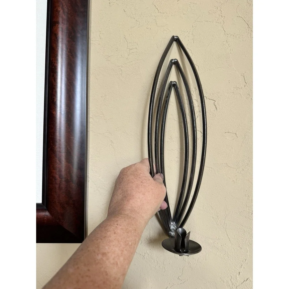 Vintage MCM Brutalist 3-Tiered Arch Wall Sconce - Ribbed Metal Candle Holder